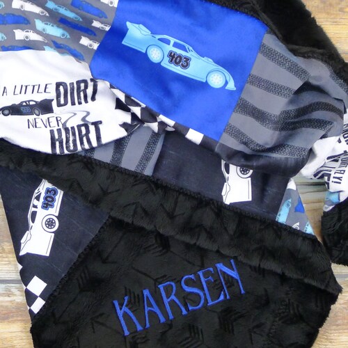 Racing Minky Blanket Race Car Minky Faux Patchwork Race Etsy