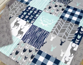 Deer Baby Blanket - Personalized Minky Baby Blanket - Faux Quilt - Little Man Blanket - Baby Gift - Boy Baby Blanket - Baby Blankets