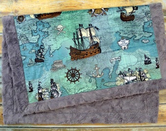 Manta Náutica Pirata - Manta de Bebê Personalizada em Tecido Minky - Cobertor Náutico - Manta para Bebê - Edredom Artificial Pirata - Presente Náutico para Bebê