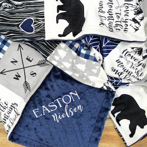 Personalized Name Baby Blanket - Faux Quilt - Mountain Blanket - Bear Baby Blanket - Boy Baby Blanket - Baby Blankets - Woodland Blanket