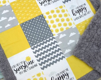 You are My Sunshine Minky Blanket - Sunshine Blanket - Personalized Crib Blanket - Yellow Blanket - Minky Baby Blanket - Gender Neutral Baby