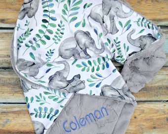 Manta de elefante para bebé - Manta personalizada de minky - Manta de elefante - Bebé unisex - Regalo de elefante para bebé