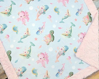 Personalized Baby Blanket, Ocean Animals Baby Blanket, Minky Blanket, Sea Turtles Baby Blanket, Ocean Baby Blanket, Nautical Blanket Girl