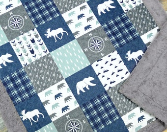 Personalized Minky Blanket - Baby Blanket Boy - Name Blanket - Minky Baby Blanket - Woodland Baby - Crib Bedding - Personalized Baby Blanket
