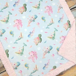 Coperta per neonati personalizzata, coperta per neonati con animali dell&#39;oceano, coperta in minky, coperta per neonati con tartarughe marine, coperta per neonati con oceano, coperta nautica per bambina