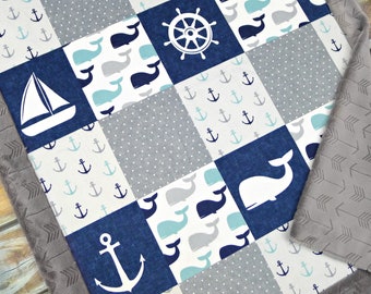 Nautical Baby Blanket - Personalized Minky Baby Blanket - Nautical Nursery - Whales Baby Blanket - Baby Boy Blanket - Baby Blanket Boy