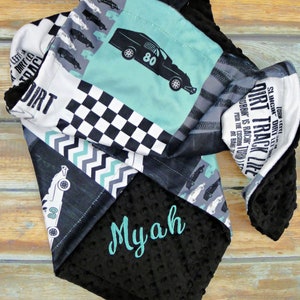 Racing Minky Blanket - Race Car Minky - Faux Patchwork - Race Car Blanket - Dirt Track Blanket - Car Racing Baby Blanket - Personalized Baby