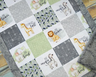 Personalized Baby Gift - Safari Minky Baby Blanket - Safari Nursery Decor - Jungle Nursery - Gender Neutral Baby Blanket - Baby Shower Gift