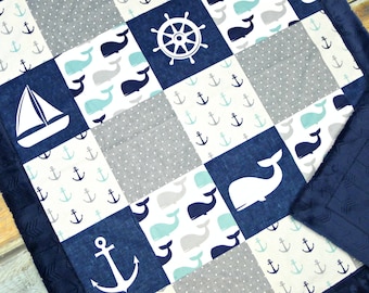 Toddler Quilt Handmade Baby Quilt Baby Blanket Sailboat Baby Quilt Baby Christmas Baby Shower Gift Nursery Bedding Baby Boy Quilt