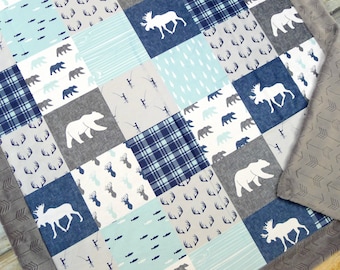 Coperta personalizzata in minky per neonati - Coperta per neonati Mountain Baby Boy - Coperta in minky per adulti - Coperta Adventure - Asilo nido Woodland - Coperta per neonati
