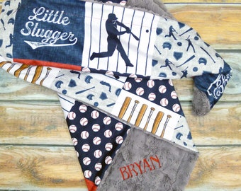 Manta Minky personalizada - Manta de béisbol - Manta para cuna - Manta deportiva - Manta de béisbol para bebé - Manta Minky individual - Manta para niño