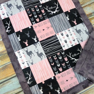 Personalized Deer Baby Blanket - Faux Patchwork Quilt - Little One Blanket - Baby Blanket - Baby Gift - Baby Blanket Girl - Baby Blankets