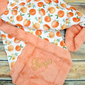 Personalized Baby Blanket, Peaches Blanket, Peach Baby Blanket, Fruit Minky Blanket, Monogrammed Blanket, Baby Shower Gift, Girl Blanket