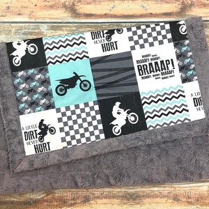 Motocross Minky Blanket - Personalized Minky - Faux Patchwork - Motorcycle Blanket - Dirt Bike Blanket - Motocross Baby Blanket - MotoX Baby