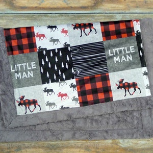 Personalized Minky Baby Blanket Buffalo Plaid Blanket Faux Quilt Little Man Blanket Baby Blanket Boy Moose Blanket Name Blanket image 5