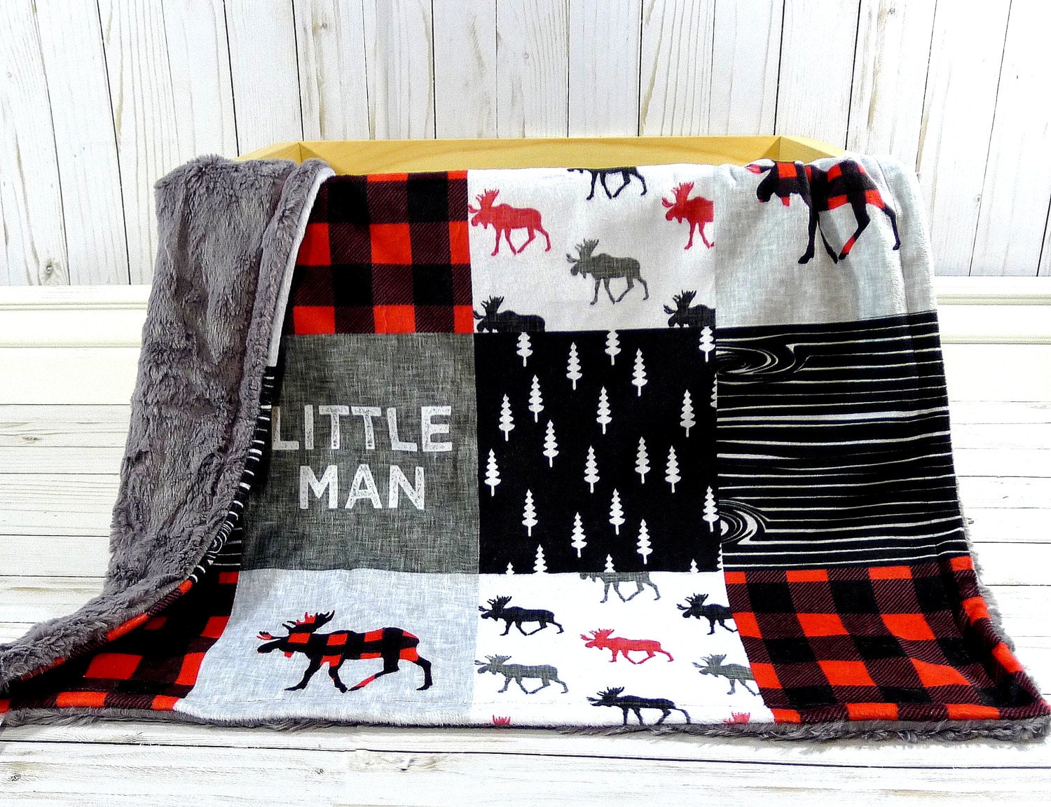 Moose Baby Blanket Buffalo Plaid Blanket Faux Quilt Little Etsy