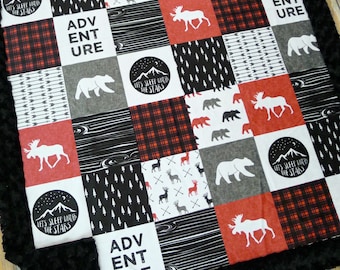 Manta de bebé Minky personalizada - Manta de bebé de montaña - Manta de bebé de alce - Manta de bebé de oso - Mantas de bebé - Manta de bebé Minky