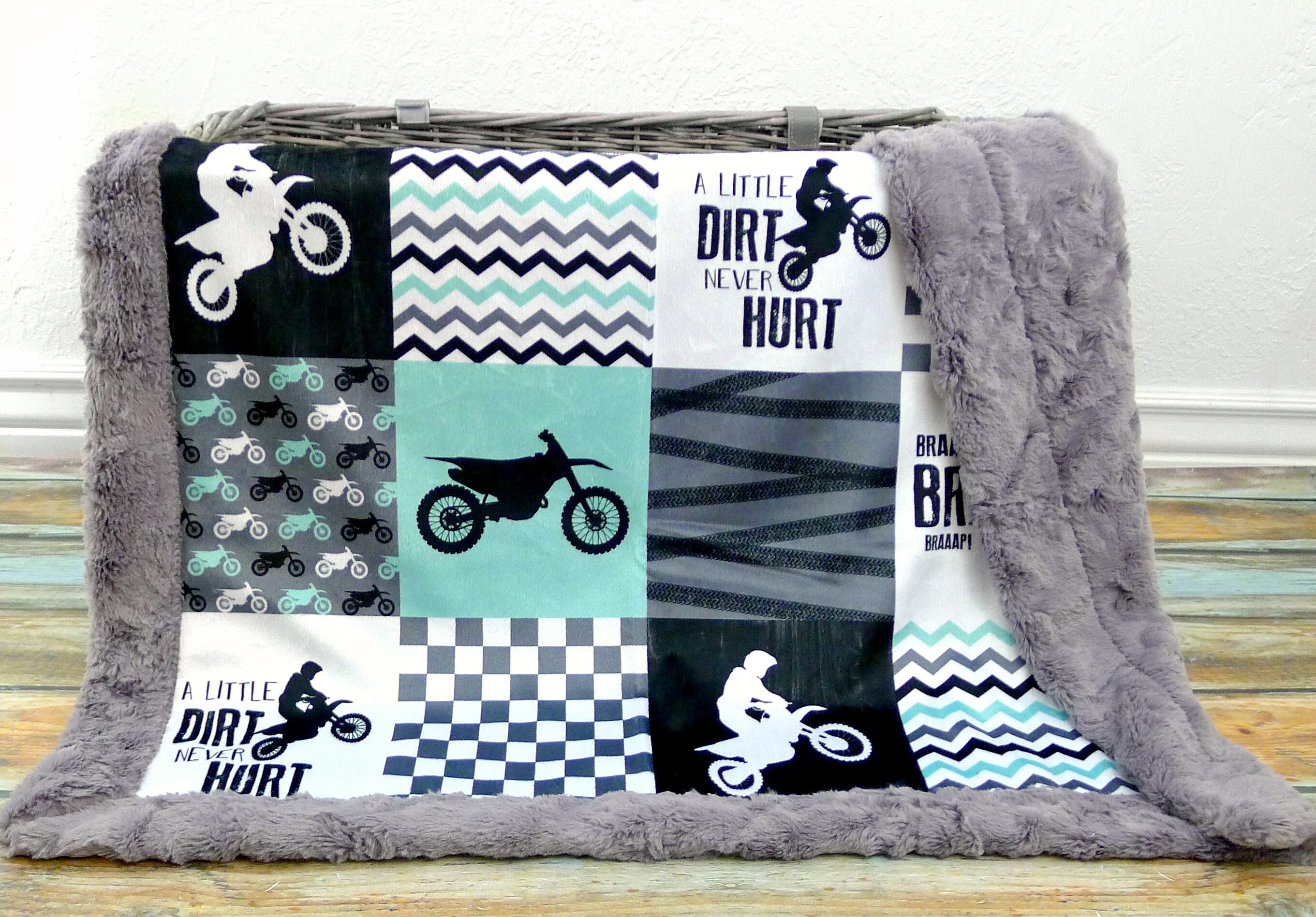 Personalized Motocross Blanket, Custom Motocross Team Soft Minky Fleece...