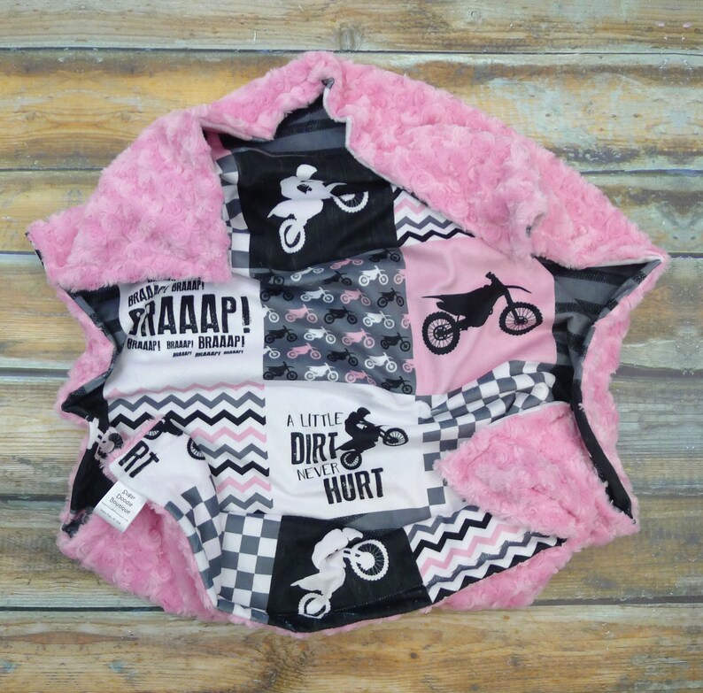 Pink Motocross Baby Motocross Minky Blanket Motorcycle Blanket Faux Patchwork Minky Dirt Bike Blanket Motocross Baby Blanket Baby Blankets Home Living Jan Takayama Com