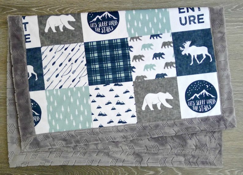 Minky Baby Blanket Personalized Baby Boy Blanket Navy Baby Etsy