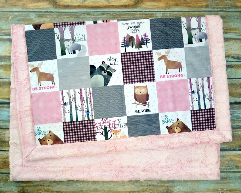 Woodland Nursery Baby Blanket Faux Quilt Minky Baby Etsy