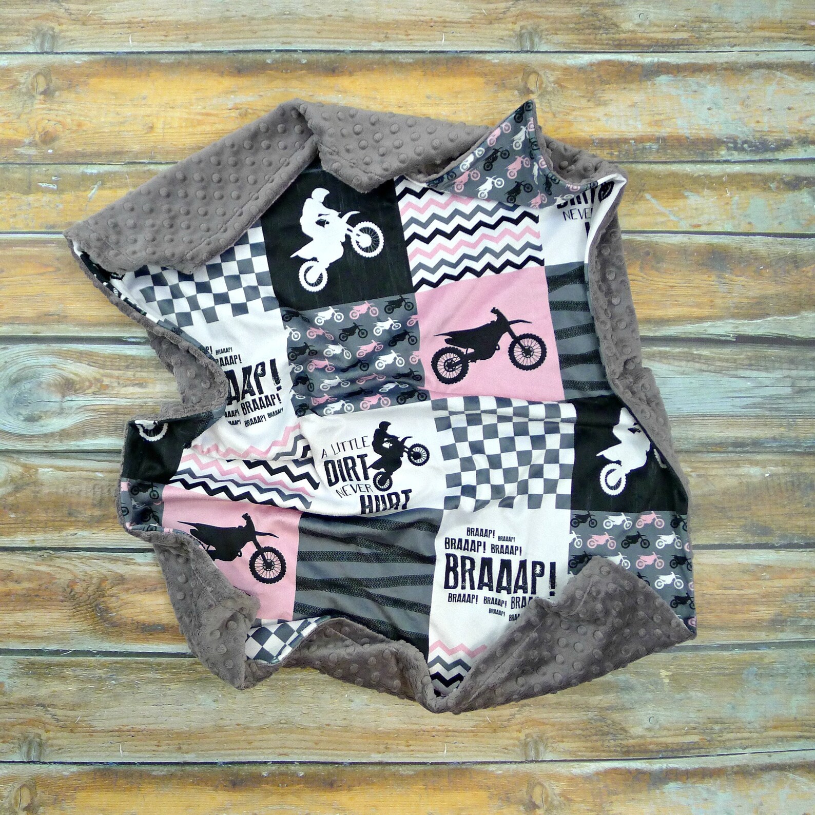 Motocross Minky Blanket Minky Faux Patchwork Motorcycle Etsy