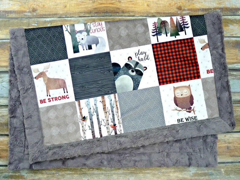 Woodland Baby Blanket Woodland Nursery Faux Quilt Minky Etsy