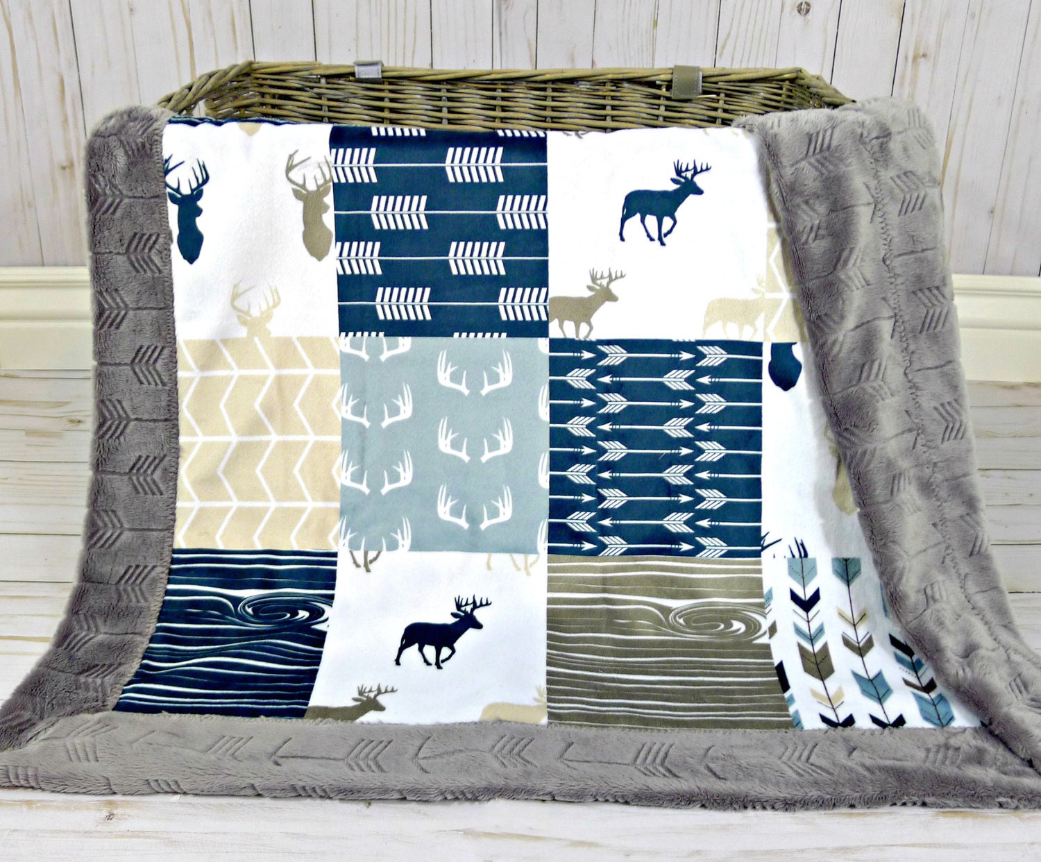 Woodland Minky Baby Blanket Deer Blanket Faux Quilt Baby Etsy
