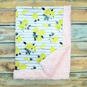 Baby Girl Blankets - Personalized Baby Blanket - Baby Girl - Citrus Blanket - Lemon Baby - Minky Blanket - Baby Shower Gift - Embroidered
