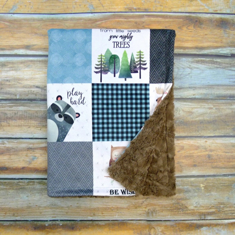Woodland Nursery Baby Blanket Faux Quilt Minky Baby Etsy