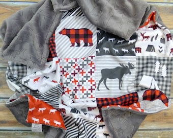 Coperta Minky personalizzata - Coperta a quadri Buffalo - Finta trapunta - Coperta da baita - Coperta per neonati a quadri rossi - Decorazione per baita - Coperta da campeggio