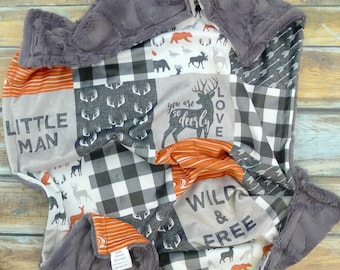 Little Man Personalized Minky Blanket - Deer Blanket - Woodland Animals Blanket -  Baby Blanket Boy - Woodland Nursery - Newborn Blanket
