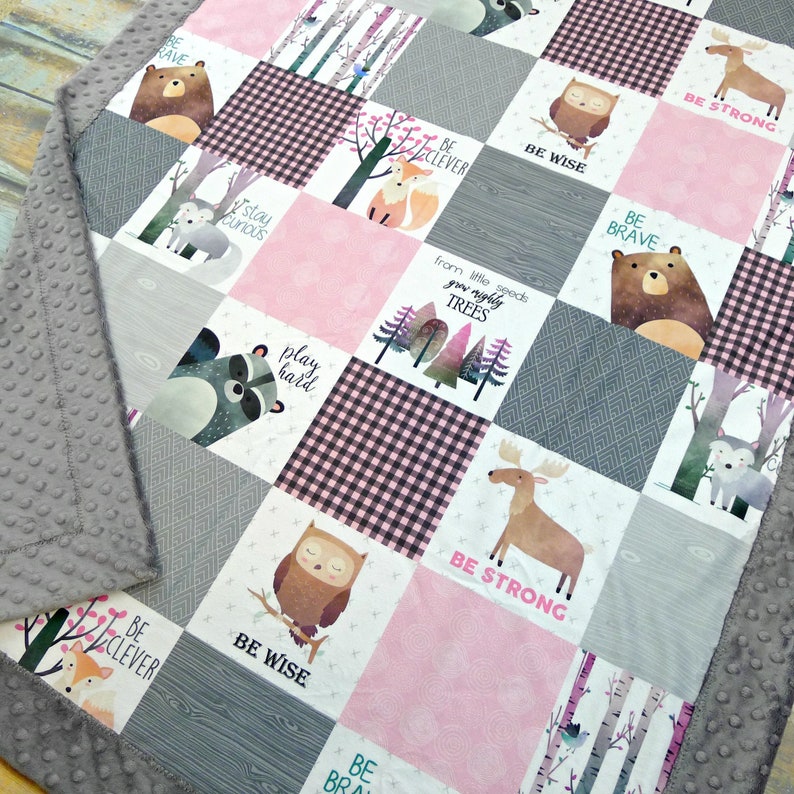 Woodland Nursery Baby Blanket Faux Quilt Minky Baby Etsy