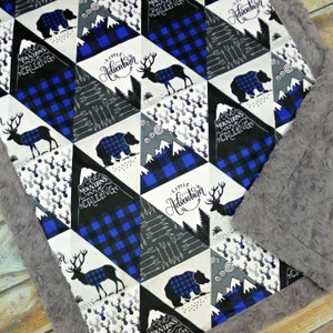 Blue Plaid Minky Lovey Baby Blanket - Personalized Lovey Blanket - Adventure Movie - Woodland Nursery Decor - Minky Baby Blanket