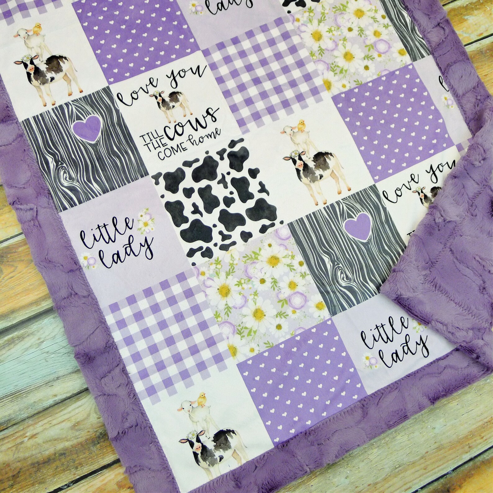 Cow Minky Blanket Farm Blanket Personalized Blanket Faux Quilt Minky