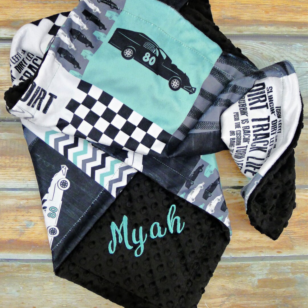 Racing Minky Blanket Race Car Minky Faux Patchwork Race Car Blanket