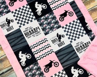 Personalized Motocross Minky Blanket - Minky Faux Patchwork - Motorcycle Blanket - Dirt Bike Blanket - Motocross Baby Blanket - MotoX