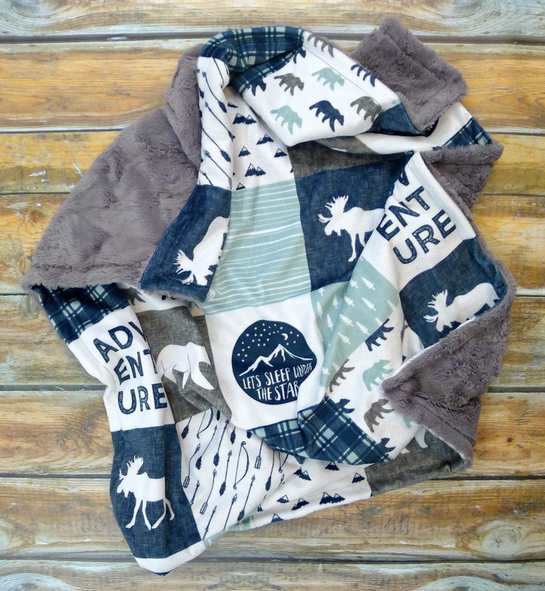 Minky Baby Blanket Personalized Baby Boy Blanket Navy Baby Etsy