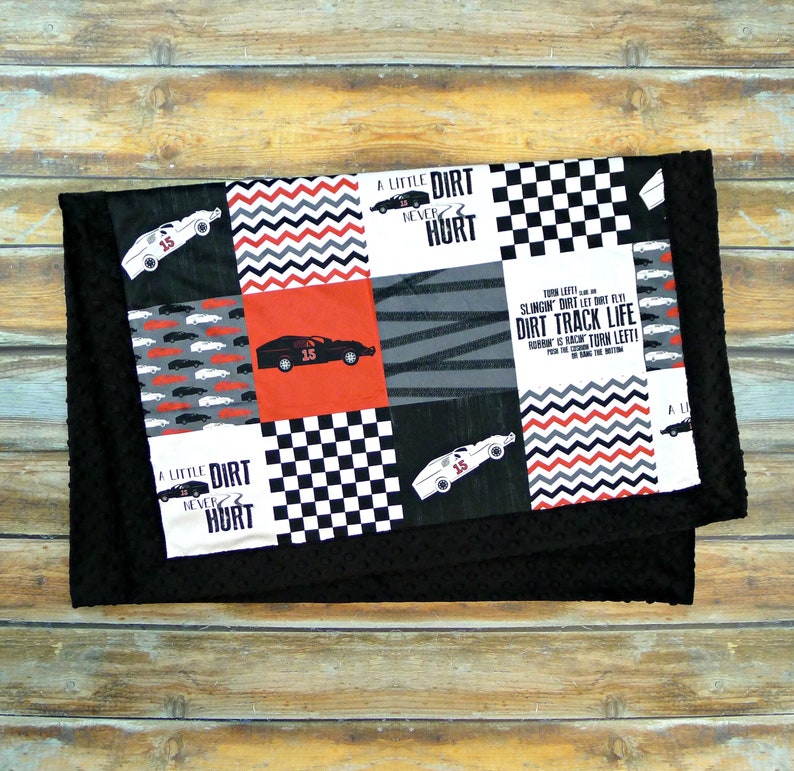 Personalized Minky Blanket Red Race Car Faux Patchwork Etsy