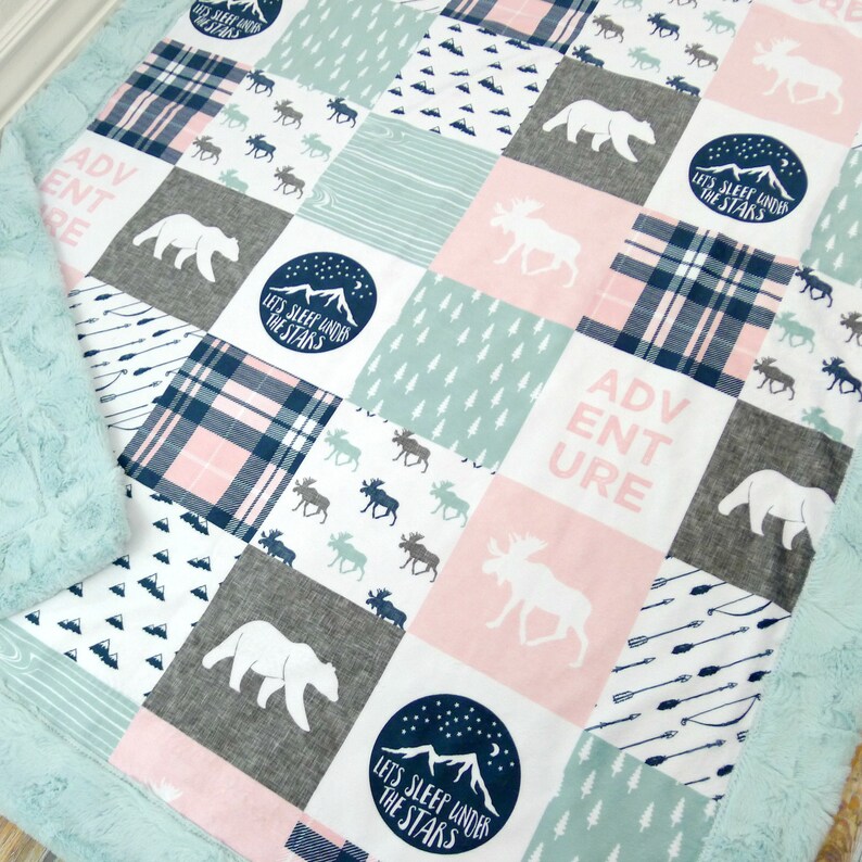 Personalized Baby Blanket Faux Baby Quilt Moose Baby Etsy