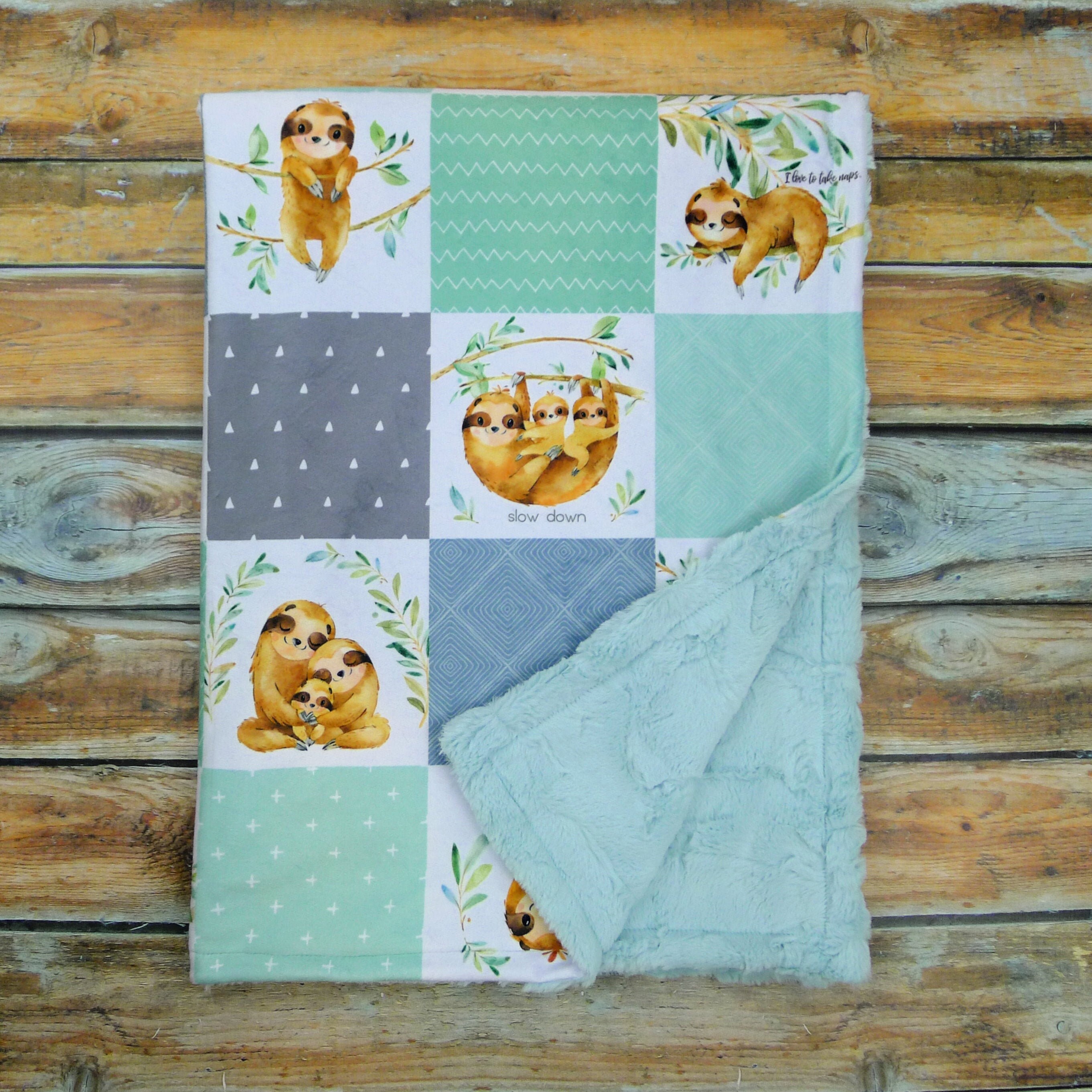 Sloth Blanket -  Personalized Minky Baby Blanket - Custom Minky Blanket - Boy Baby Blanket - Baby Blanket Girl - Sloth Baby Gift