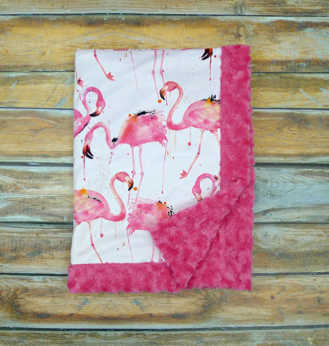 Flamingo Baby Blanket Pink Flamingo Minky Blanket Flamingo Etsy
