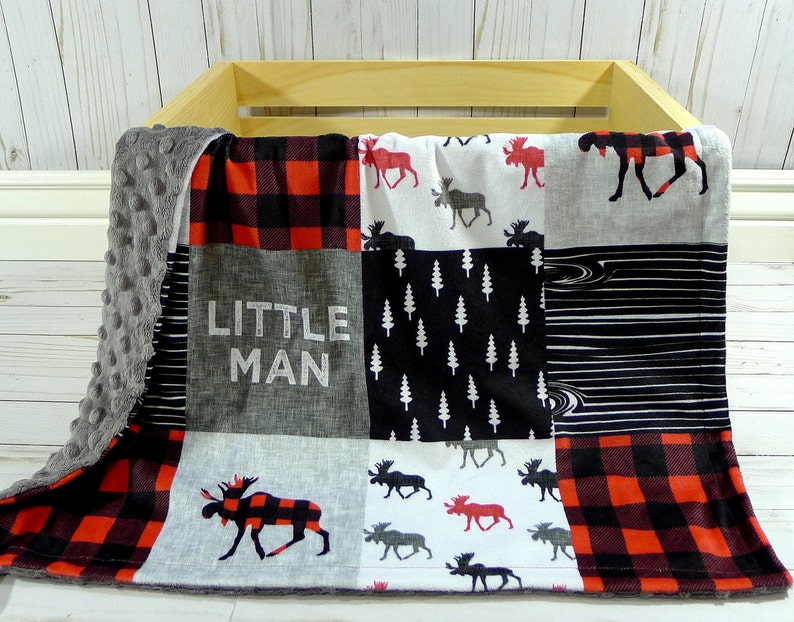 Moose Baby Blanket Buffalo Plaid Blanket Faux Quilt Little Etsy