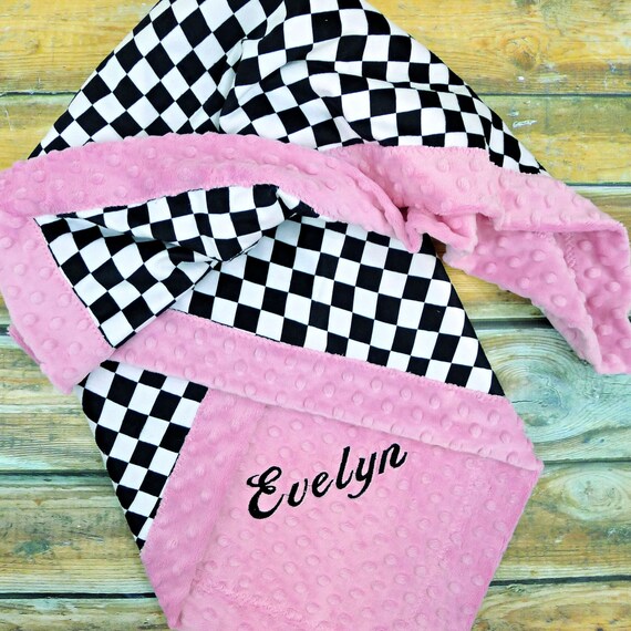 Checkered Baby Blanket Personalized Racing Flag Baby Blanket Checks Blanket Black and White Baby Blanket Minky Blanket Etsy
