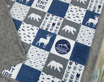 Minky Baby Blanket - Love You to the Mountains Baby Boy Blanket - Baby Boy Bedding - Adventure Blanket - Woodland Nursery - Toddler Bedding