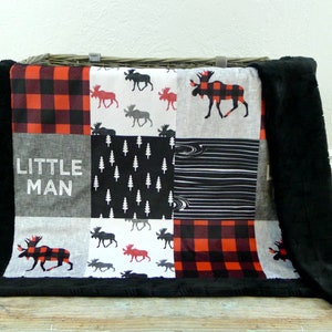 Personalized Minky Baby Blanket Buffalo Plaid Blanket Faux Quilt Little Man Blanket Baby Blanket Boy Moose Blanket Name Blanket image 7