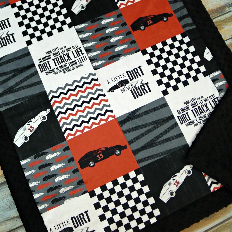 Personalized Minky Blanket Red Race Car Faux Patchwork Etsy