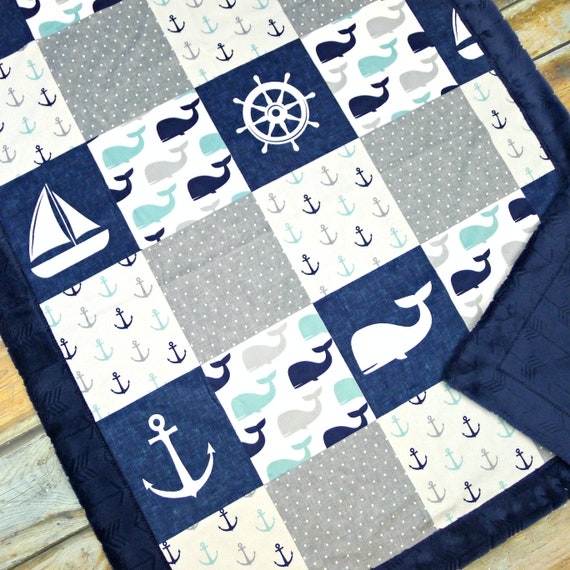 Nautical Baby Blanket Personalized Minky Baby Blanket Etsy