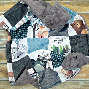Woodland Nursery Baby Blanket - Faux Quilt - Minky Baby Blanket - Designer Minky Baby Blanket - Baby Blanket Boy - Baby Blankets - Baby Gift