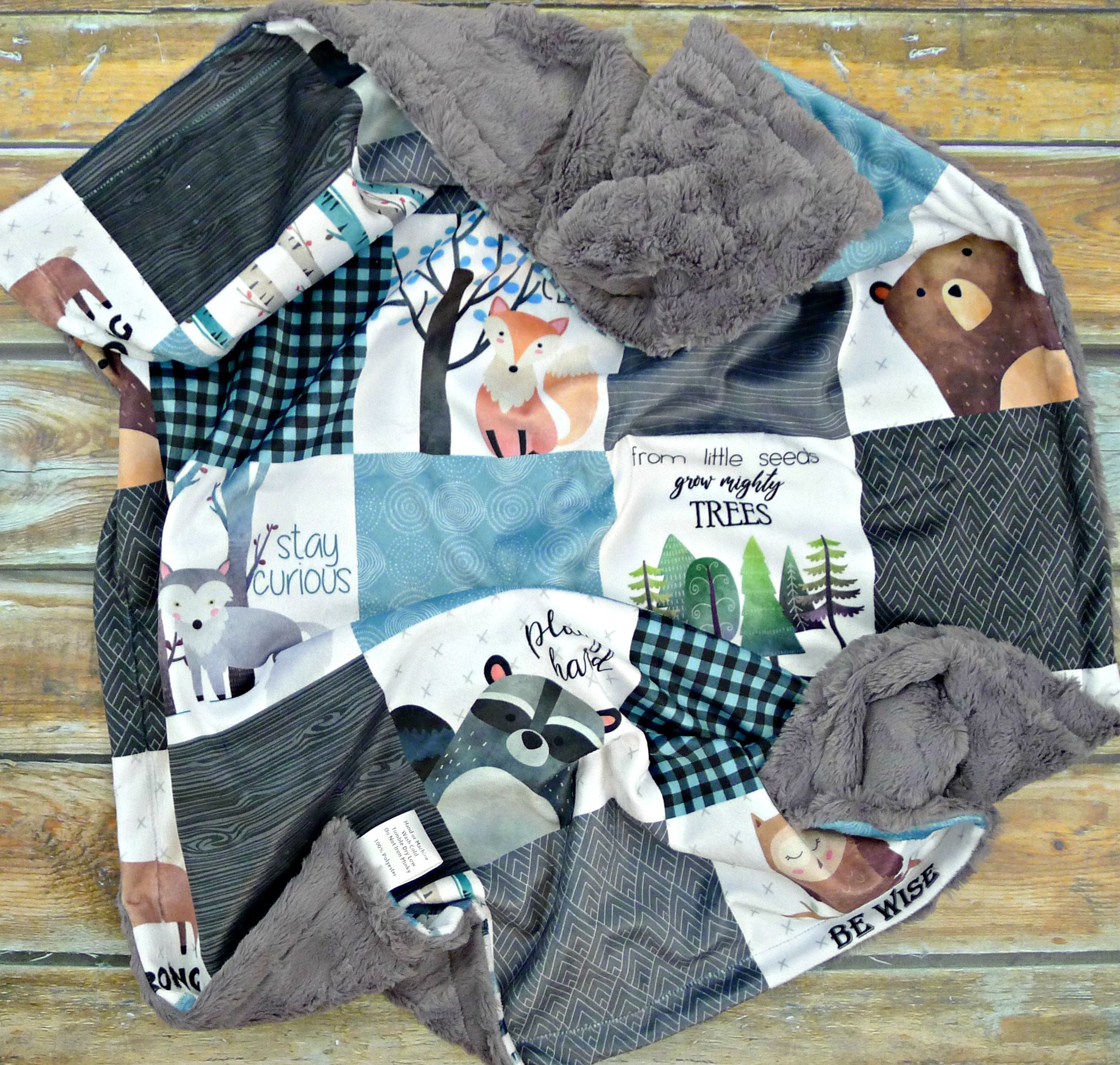 Woodland Nursery Baby Blanket - Faux Quilt - Minky Baby Blanket - Designer Minky Baby Blanket - Baby Blanket Boy - Baby Blankets - Baby Gift